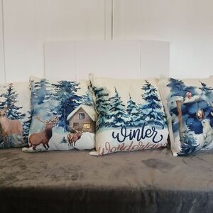 Winter Wonderland Holiday Throw Pillows - Set of 4